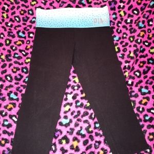 Victoria's Secret pink crop yoga capris blue white ombre rhinestone bling, XS